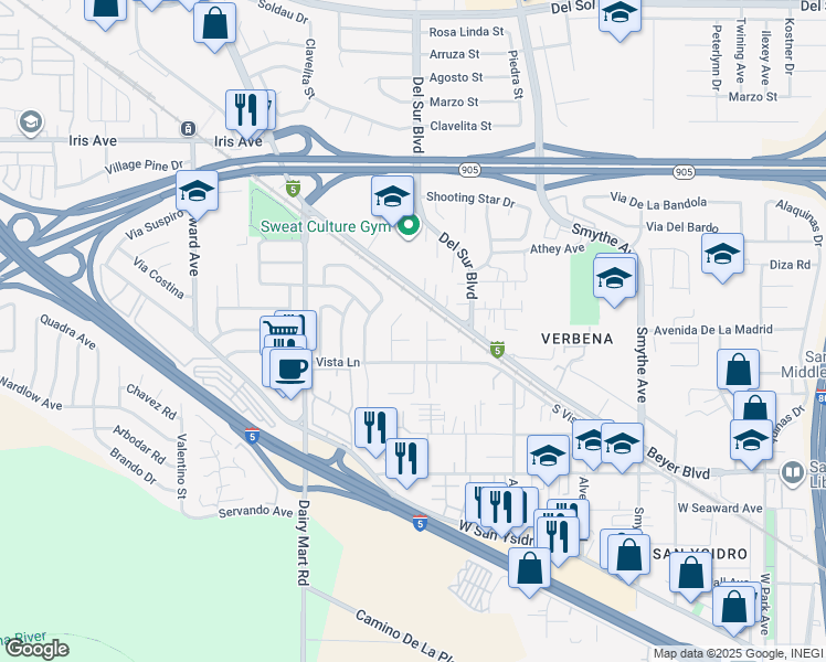map of restaurants, bars, coffee shops, grocery stores, and more near 3444 Corte Loro in San Diego