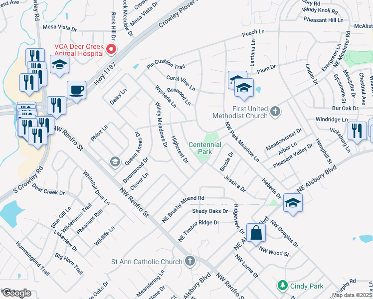 map of restaurants, bars, coffee shops, grocery stores, and more near 1133 Scarlet Sage Parkway in Burleson