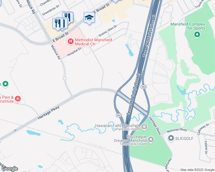 map of restaurants, bars, coffee shops, grocery stores, and more near 100 Miller Road in Mansfield