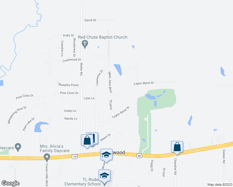 map of restaurants, bars, coffee shops, grocery stores, and more near 145 Platt Drive in Haughton