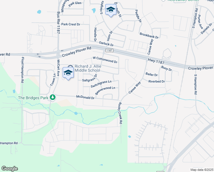 map of restaurants, bars, coffee shops, grocery stores, and more near 1132 Beaverwood Lane in Crowley