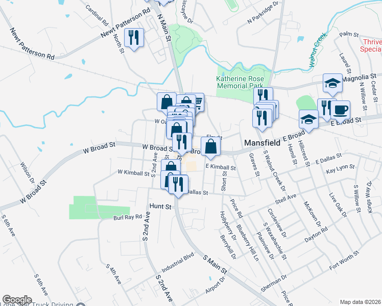 map of restaurants, bars, coffee shops, grocery stores, and more near in Mansfield