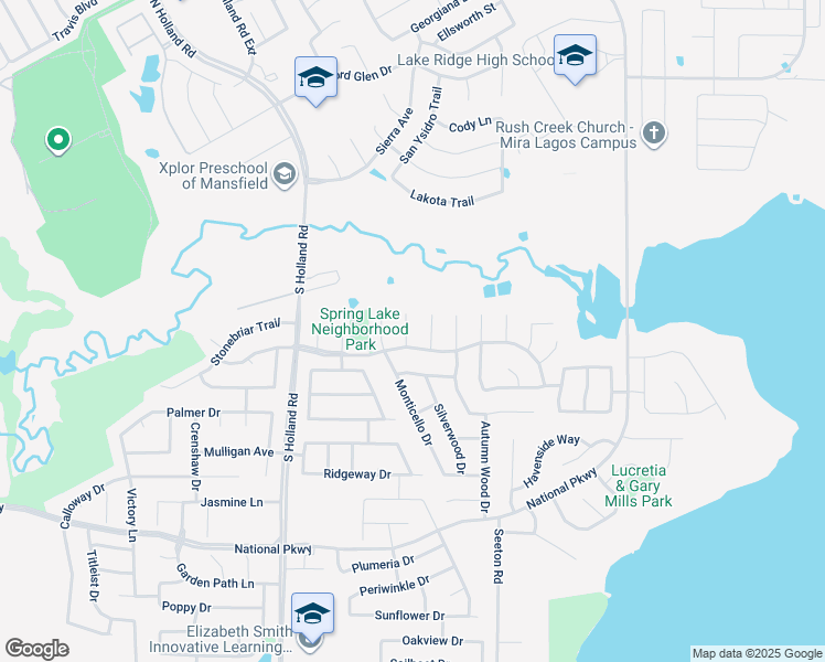 map of restaurants, bars, coffee shops, grocery stores, and more near 3 Saddlewood Court in Mansfield