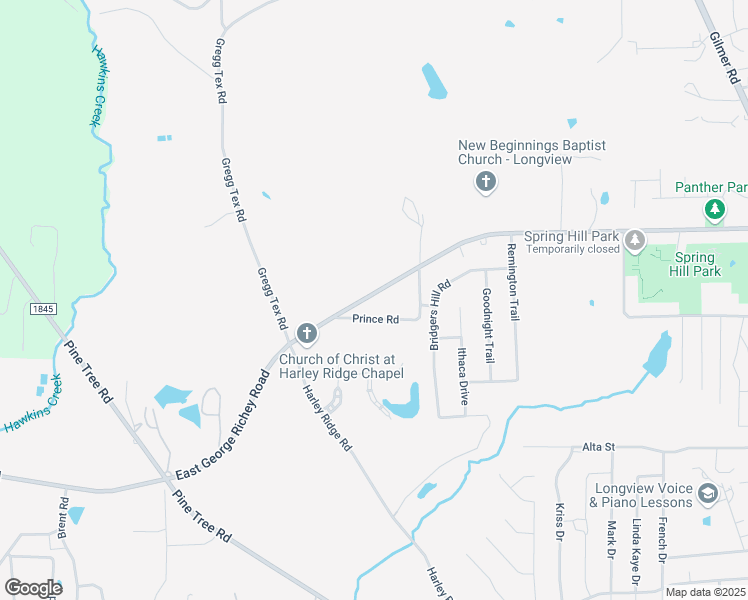 map of restaurants, bars, coffee shops, grocery stores, and more near 747 East George Richey Road in Longview