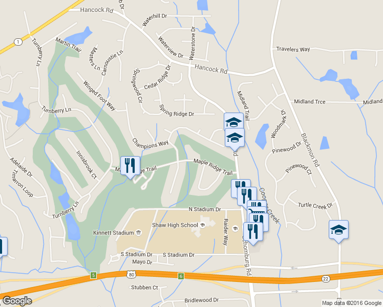 map of restaurants, bars, coffee shops, grocery stores, and more near 4751 Maple Ridge Trail in Columbus