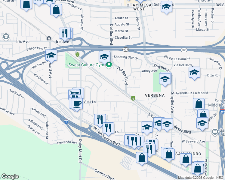 map of restaurants, bars, coffee shops, grocery stores, and more near 1736 Via Del Tanido in San Diego