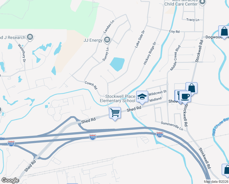 map of restaurants, bars, coffee shops, grocery stores, and more near 5505 Hickory Ridge Drive in Bossier City