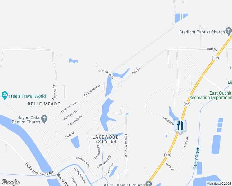 map of restaurants, bars, coffee shops, grocery stores, and more near 802 Lakeside Drive in Monroe