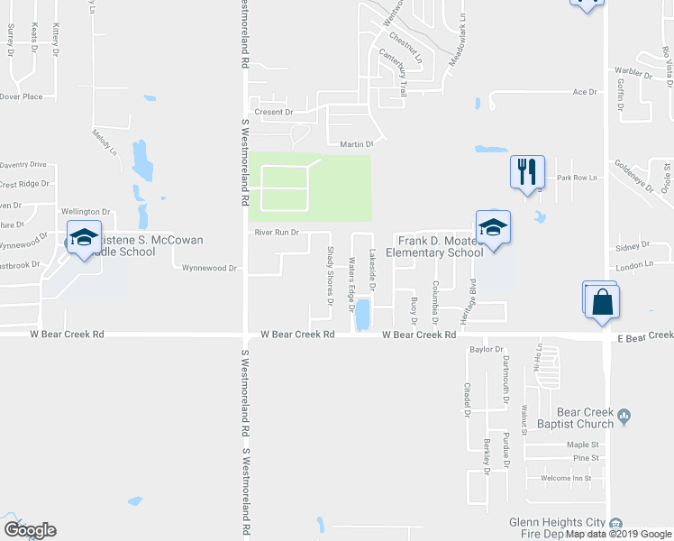 map of restaurants, bars, coffee shops, grocery stores, and more near 1514 Shady Shores Drive in Glenn Heights