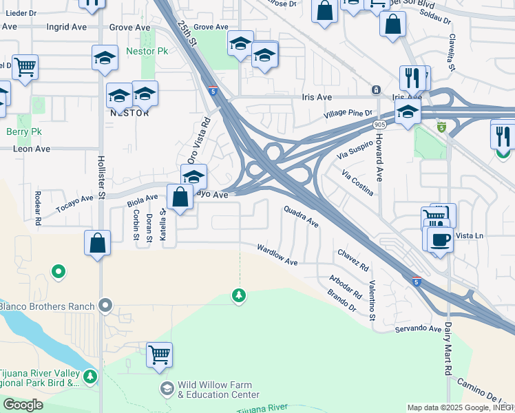 map of restaurants, bars, coffee shops, grocery stores, and more near 2754 Pikake Street in San Diego