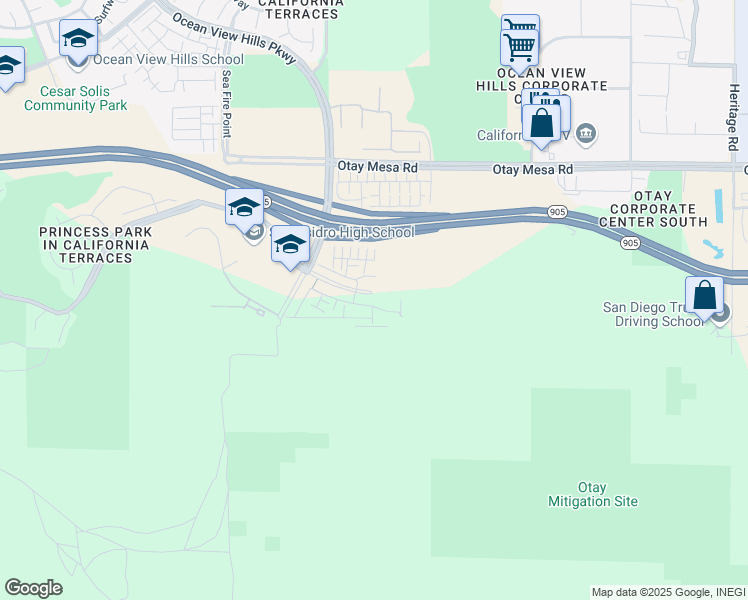 map of restaurants, bars, coffee shops, grocery stores, and more near 5514 Santa Alicia in San Diego