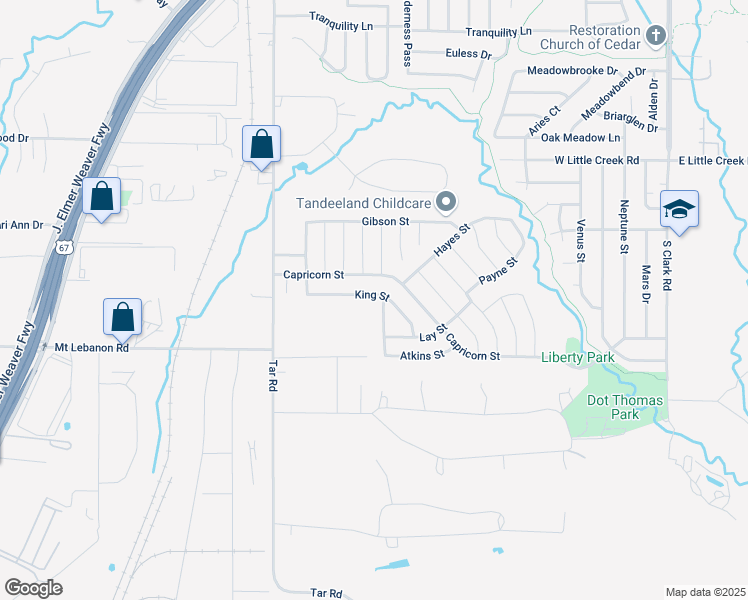 map of restaurants, bars, coffee shops, grocery stores, and more near 616 King Street in Cedar Hill