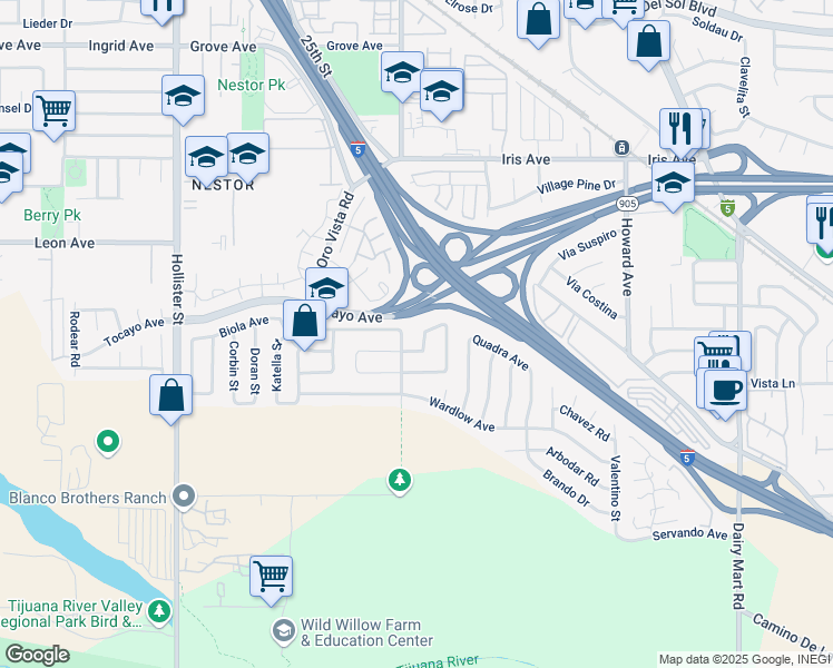 map of restaurants, bars, coffee shops, grocery stores, and more near 2754 Pikake Street in San Diego