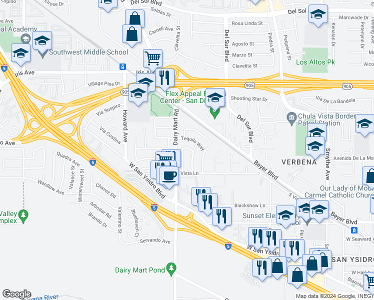 map of restaurants, bars, coffee shops, grocery stores, and more near 1775 Isla De La Gaita in San Diego