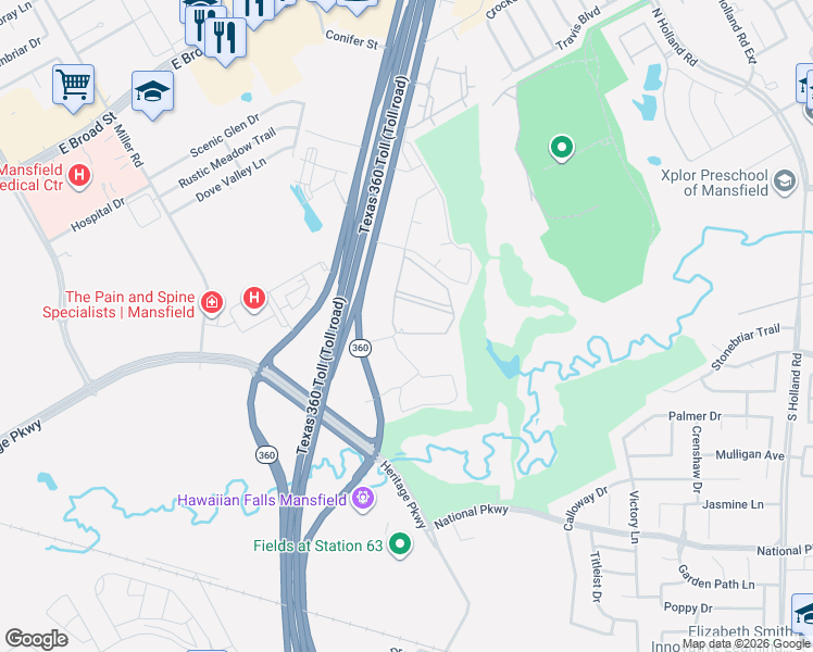 map of restaurants, bars, coffee shops, grocery stores, and more near 350 North State Highway 360 in Mansfield