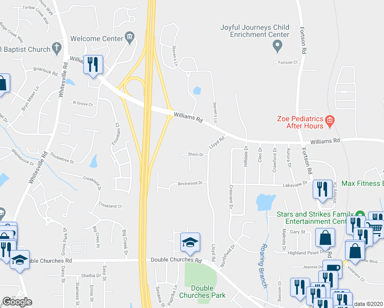 map of restaurants, bars, coffee shops, grocery stores, and more near 7949 Shinn Drive in Columbus