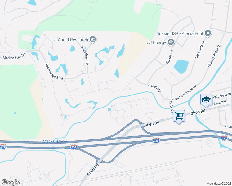 map of restaurants, bars, coffee shops, grocery stores, and more near 240 Macey Lane in Bossier City