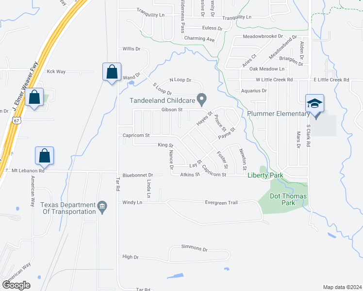 map of restaurants, bars, coffee shops, grocery stores, and more near 536 Capricorn Street in Cedar Hill
