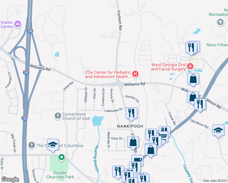 map of restaurants, bars, coffee shops, grocery stores, and more near 7927 Fortson Road in Columbus
