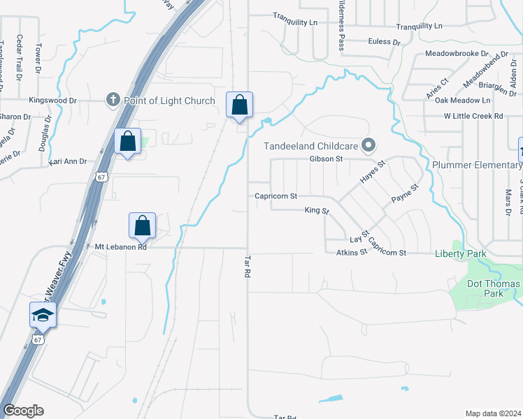 map of restaurants, bars, coffee shops, grocery stores, and more near 1312 Greenleaf Court in Cedar Hill