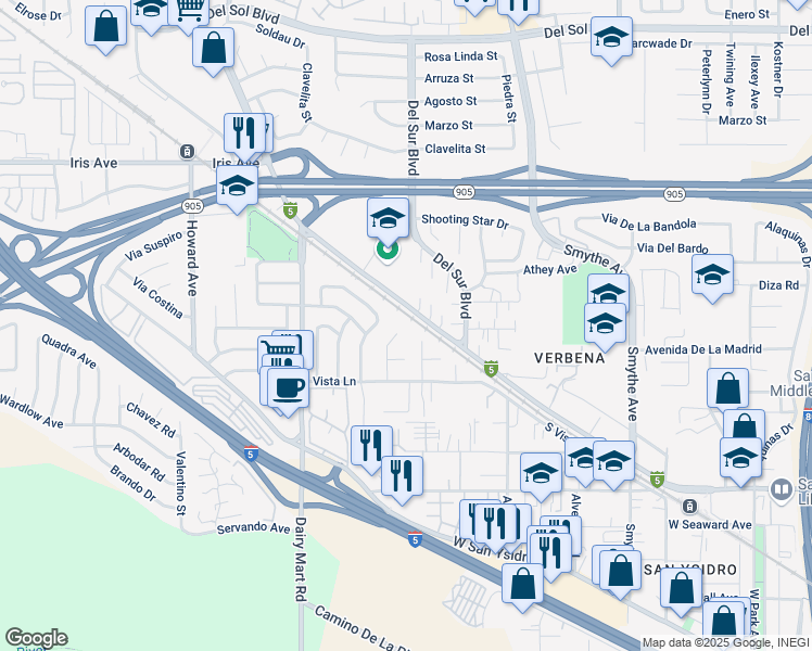 map of restaurants, bars, coffee shops, grocery stores, and more near 1736 Via Del Tanido in San Diego