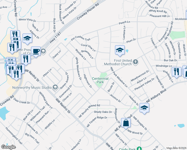 map of restaurants, bars, coffee shops, grocery stores, and more near 337 Snapdragon Court in Burleson