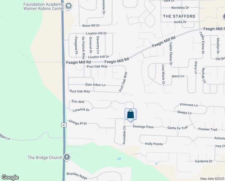 map of restaurants, bars, coffee shops, grocery stores, and more near 611 Post Oak Way in Warner Robins