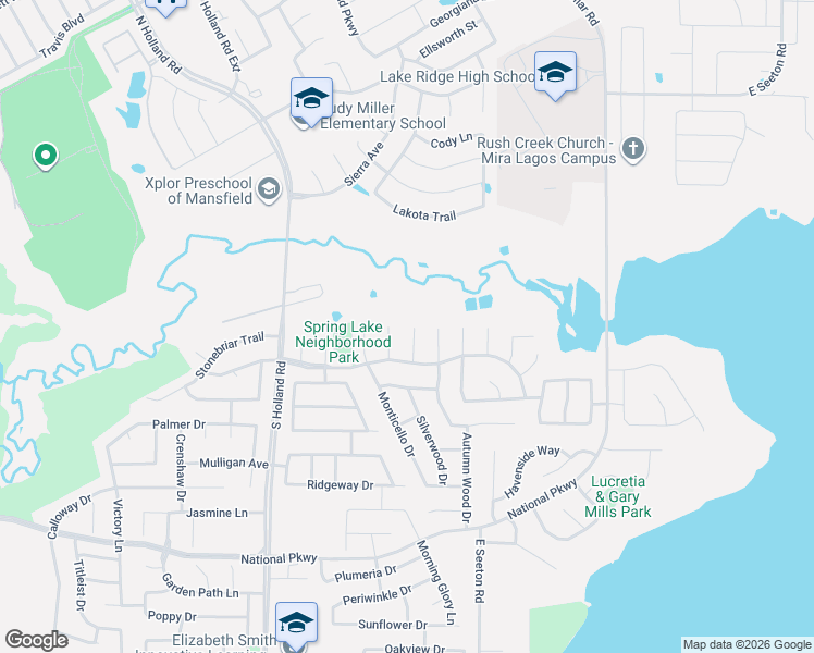 map of restaurants, bars, coffee shops, grocery stores, and more near 9 Saddlewood Court in Mansfield