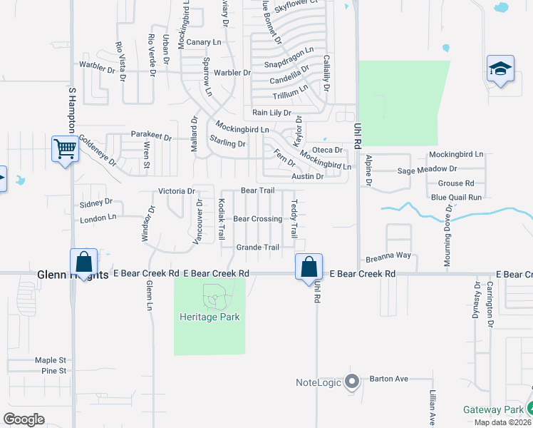 map of restaurants, bars, coffee shops, grocery stores, and more near 1521 Panda Trail in Red Oak