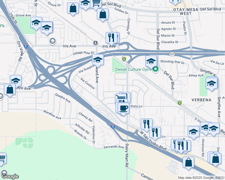 map of restaurants, bars, coffee shops, grocery stores, and more near 3069 Don Pancho Way in San Diego
