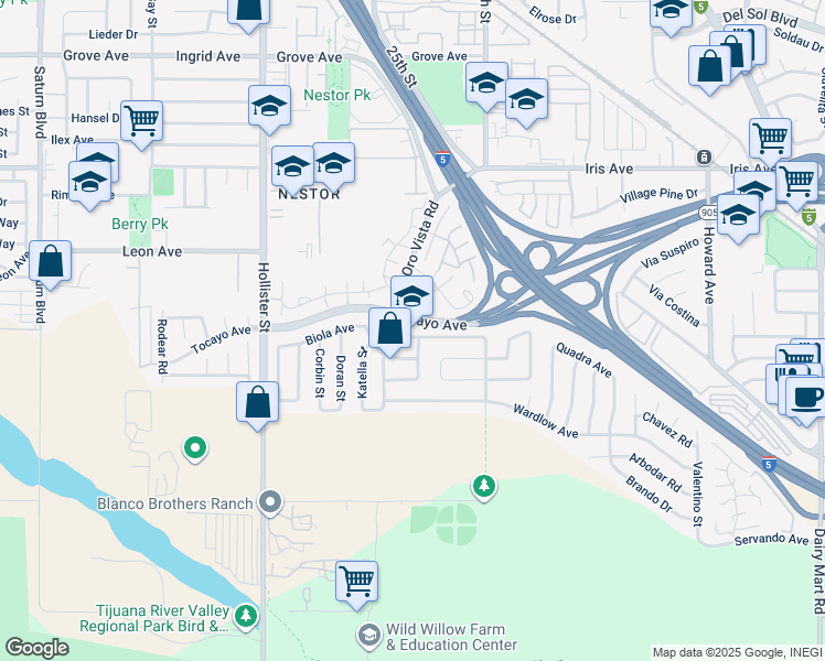 map of restaurants, bars, coffee shops, grocery stores, and more near 2695 Alosta Street in San Diego