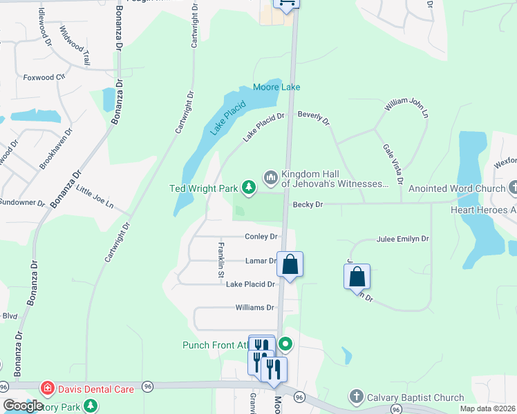 map of restaurants, bars, coffee shops, grocery stores, and more near 2841 Moody Road in Bonaire