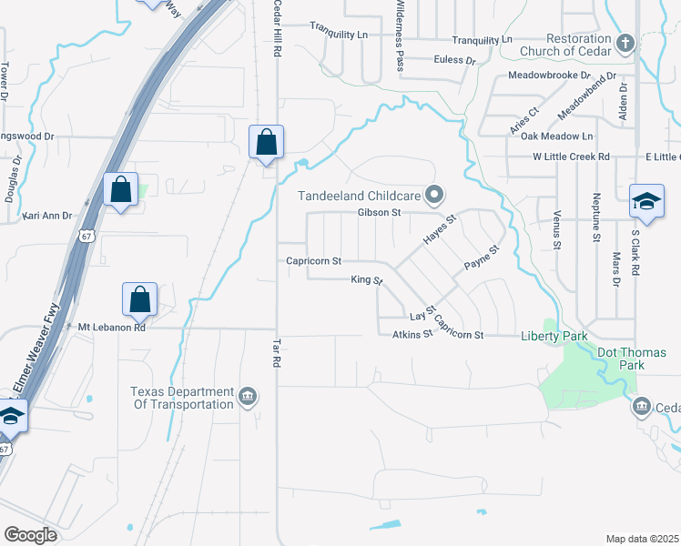 map of restaurants, bars, coffee shops, grocery stores, and more near 705 King Street in Cedar Hill