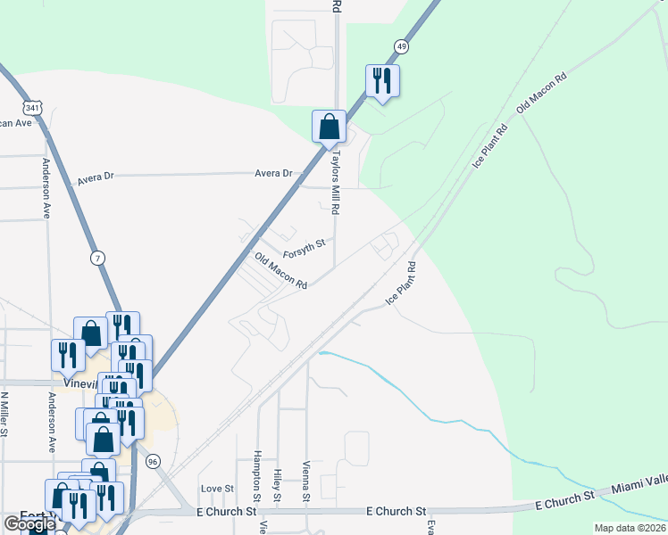 map of restaurants, bars, coffee shops, grocery stores, and more near 715 Old Macon Road in Fort Valley