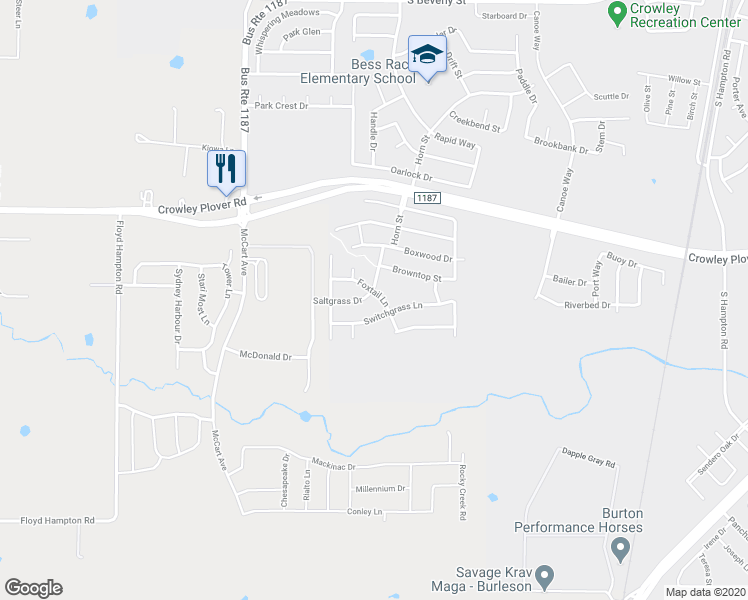 map of restaurants, bars, coffee shops, grocery stores, and more near 1201 Saltgrass Drive in Crowley