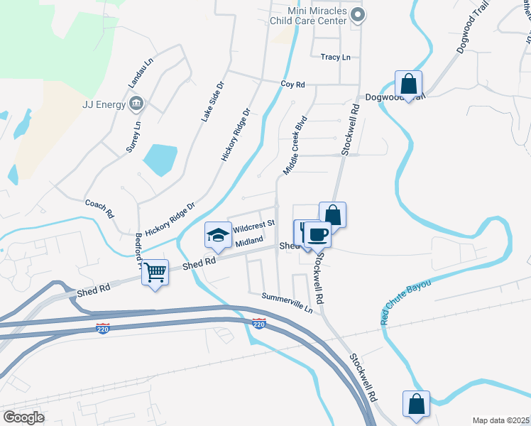 map of restaurants, bars, coffee shops, grocery stores, and more near 5922 Stockwood Street in Bossier City