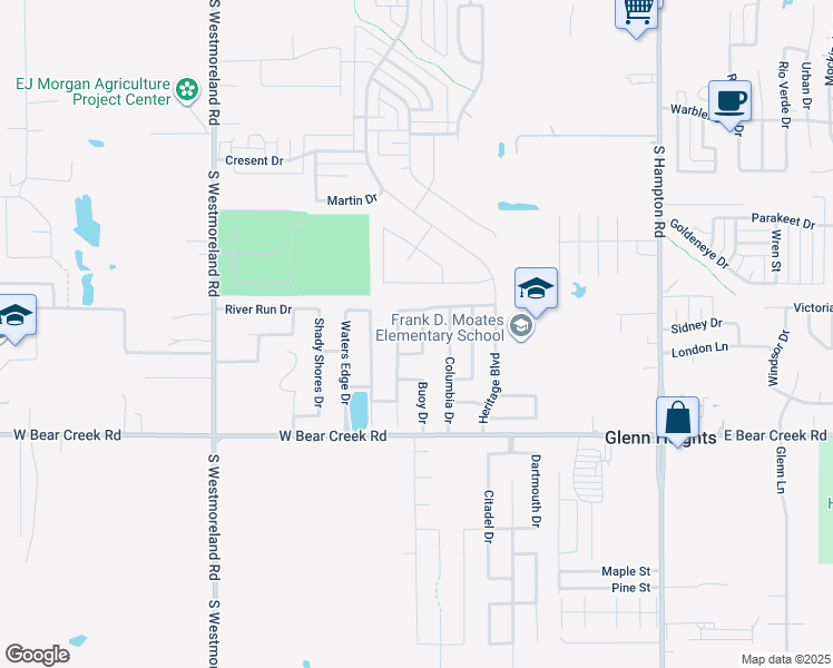 map of restaurants, bars, coffee shops, grocery stores, and more near 1509 Dockside Drive in Glenn Heights