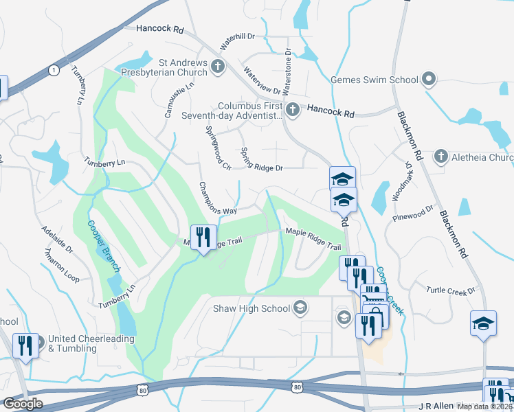 map of restaurants, bars, coffee shops, grocery stores, and more near 4834 Eagles Landing Trail in Columbus