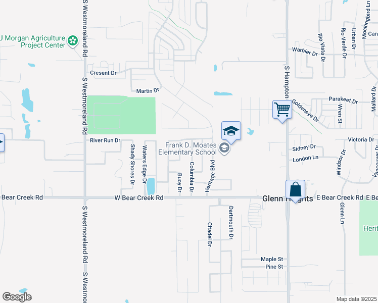map of restaurants, bars, coffee shops, grocery stores, and more near 1509 Columbia Drive in Glenn Heights