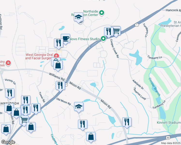 map of restaurants, bars, coffee shops, grocery stores, and more near 8082 Veterans Parkway in Columbus