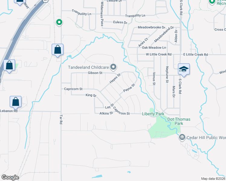 map of restaurants, bars, coffee shops, grocery stores, and more near 518 Burleson Street in Cedar Hill