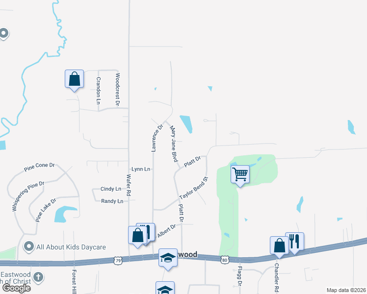 map of restaurants, bars, coffee shops, grocery stores, and more near 652 Mary Jane Boulevard in Haughton