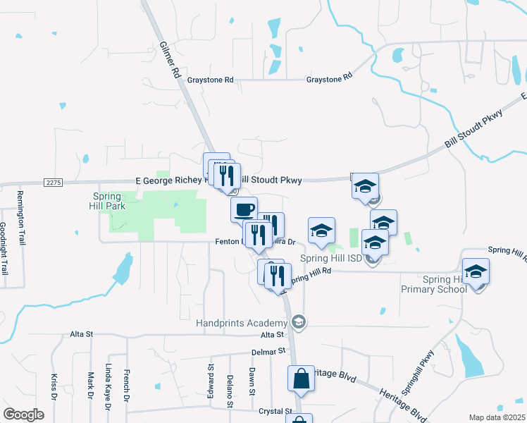 map of restaurants, bars, coffee shops, grocery stores, and more near in Longview