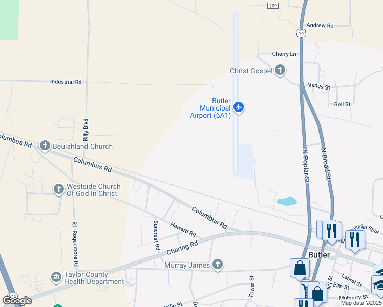 map of restaurants, bars, coffee shops, grocery stores, and more near in Butler