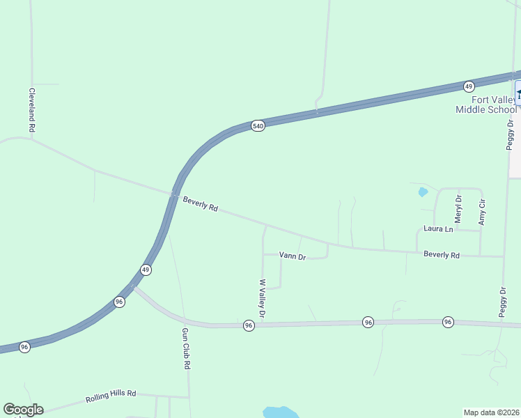 map of restaurants, bars, coffee shops, grocery stores, and more near 908 Beverly Road in Fort Valley