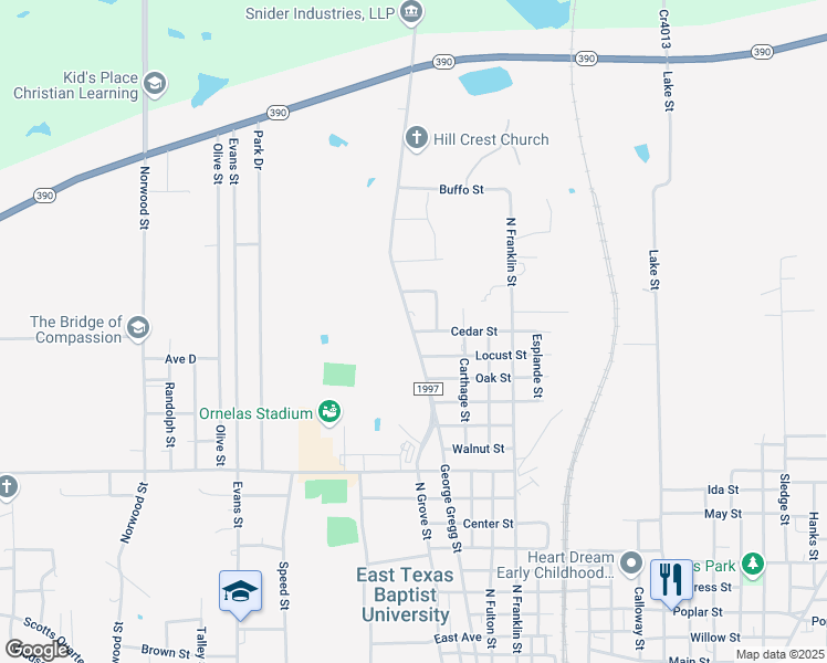 map of restaurants, bars, coffee shops, grocery stores, and more near Farm to Market Road 1997 in Marshall