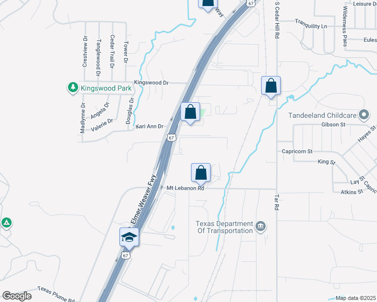 map of restaurants, bars, coffee shops, grocery stores, and more near 1350 South Highway 67 in Cedar Hill