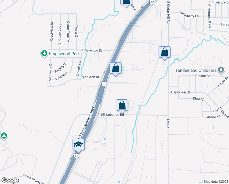 map of restaurants, bars, coffee shops, grocery stores, and more near 1350 South Highway 67 in Cedar Hill