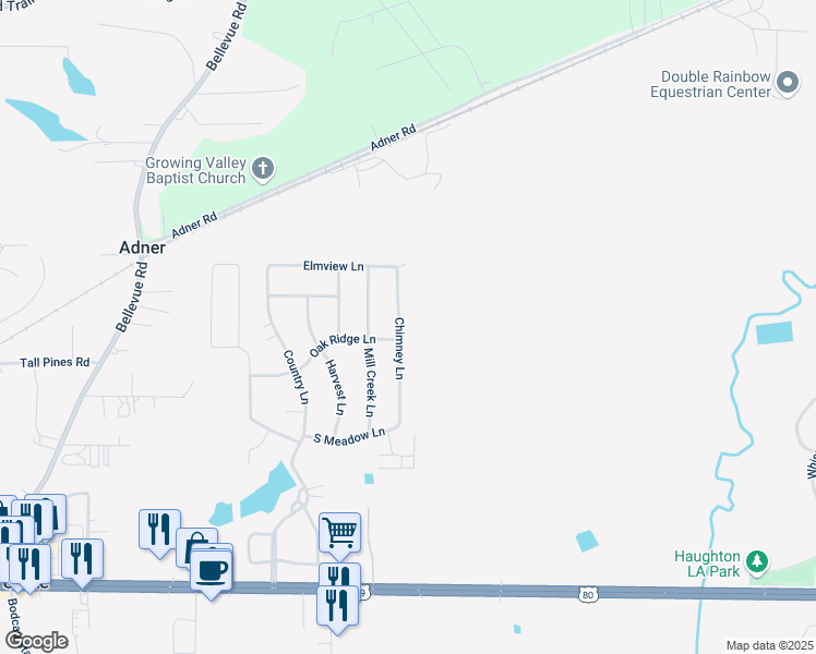map of restaurants, bars, coffee shops, grocery stores, and more near 212 Chimney Lane in Haughton