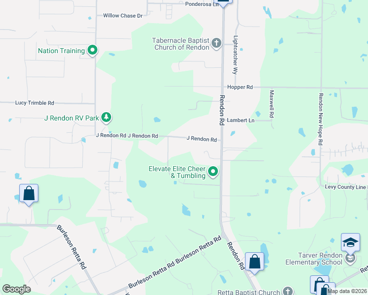 map of restaurants, bars, coffee shops, grocery stores, and more near 4024 J Rendon Road in Burleson